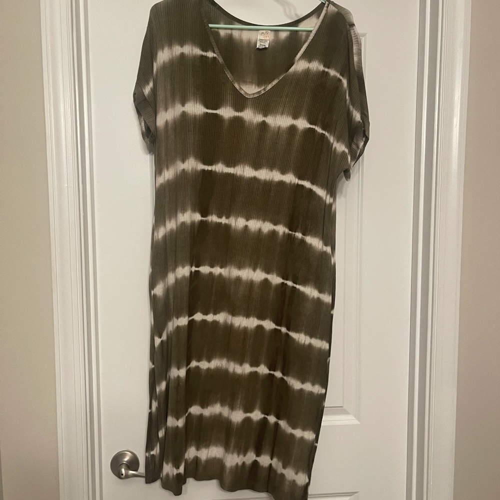 Olive green tie dye shirt dress